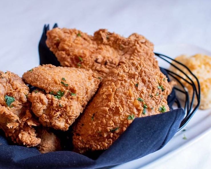 A close-up of Spicy Herb Fried Chicken.